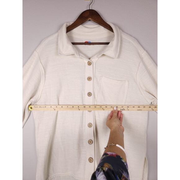 FP Beach by Free People Button Down Textured Sweater Top Ivory Size S Oversized - Picture 6 of 16